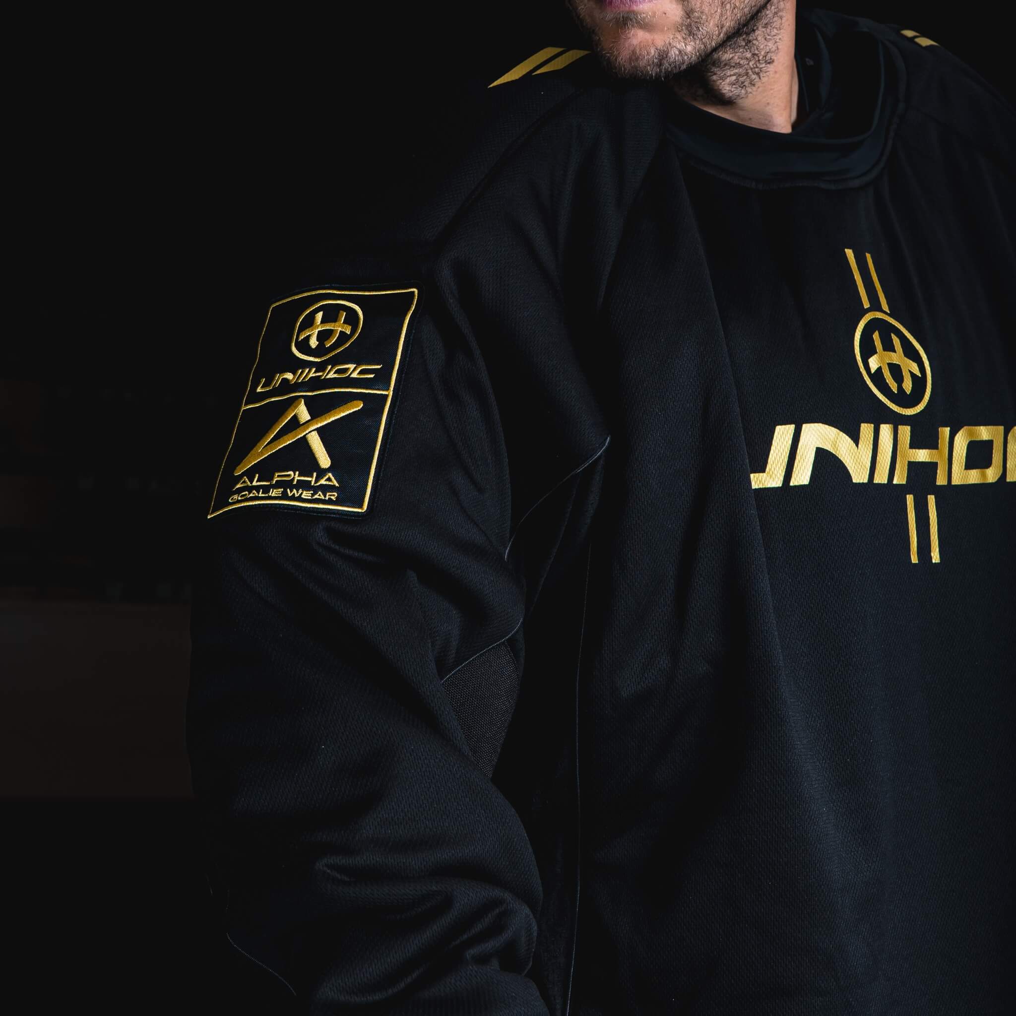 Unihoc Målvaktströja ALPHA Evolab Black/Gold-Innebandy24