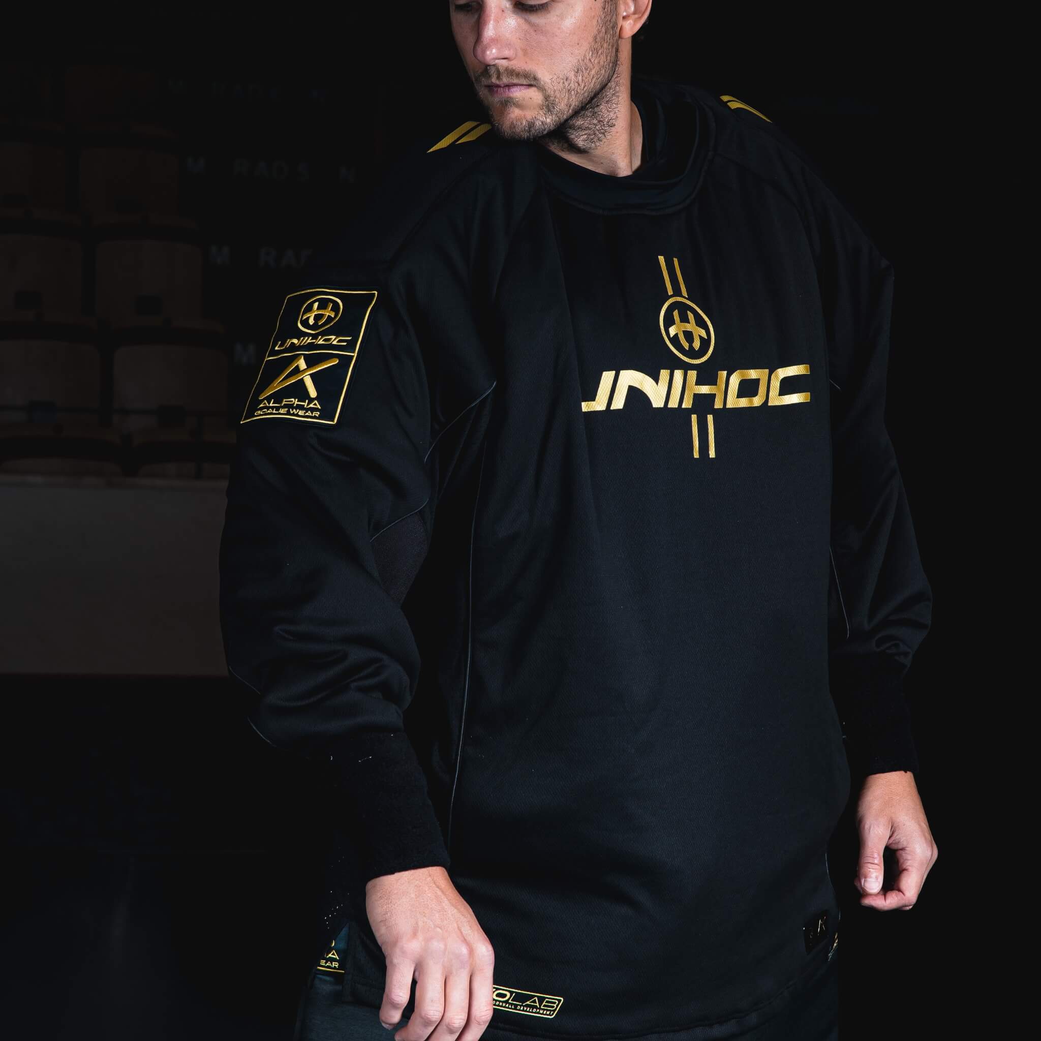 Unihoc Målvaktströja ALPHA Evolab Black/Gold-Innebandy24