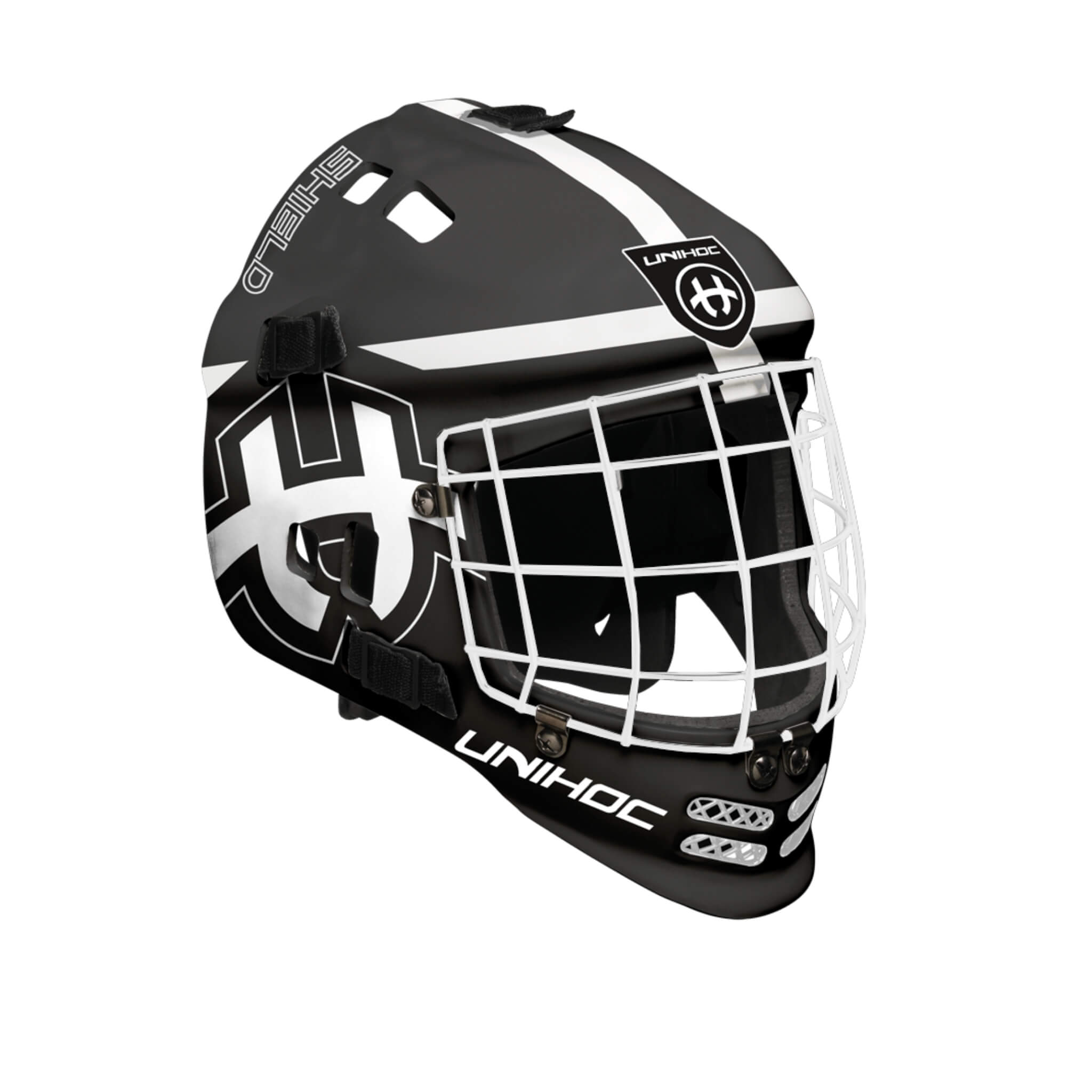 Unihoc Målvaktshjälm SHIELD Black/White-Innebandy24