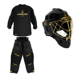 Unihoc Målvaktspaket ALPHA Evolab SR: Hjälm, Tröja & Byxa Black/Gold